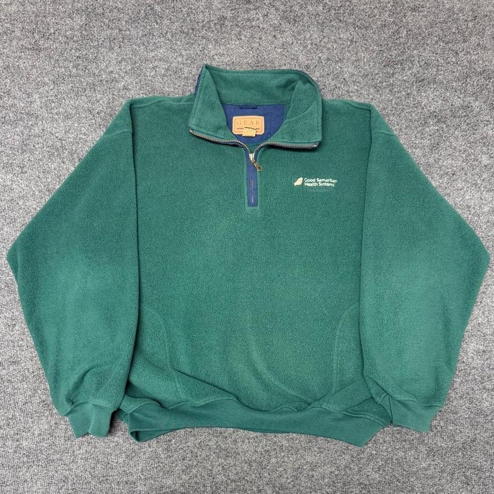 Vintage Gear for Sports Mens Forest Green Fleece Quarter Zip Sweatshirt Large